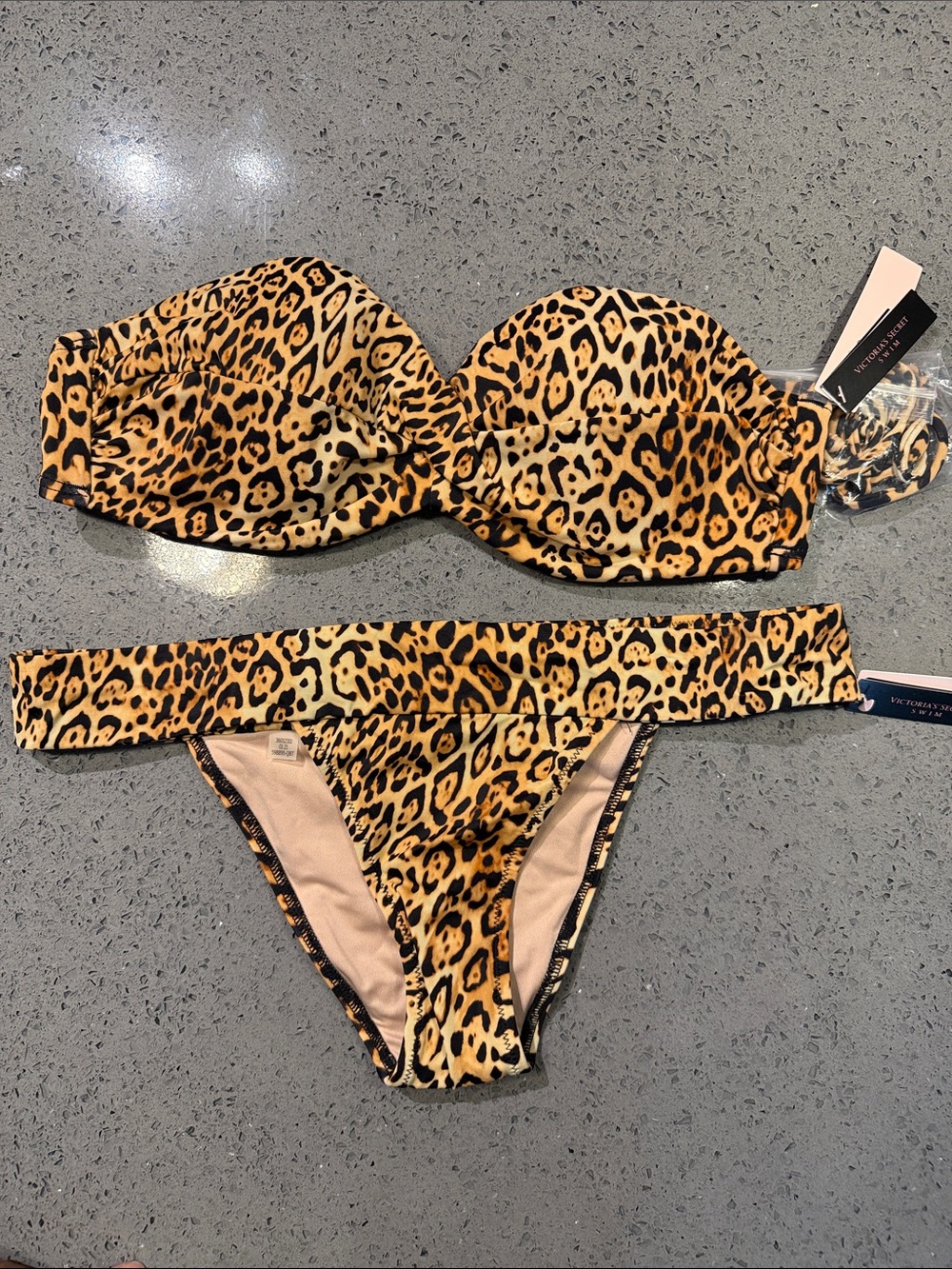 Victoria's Secret Leopard Print Bandeau Bikini - Yellow & Black